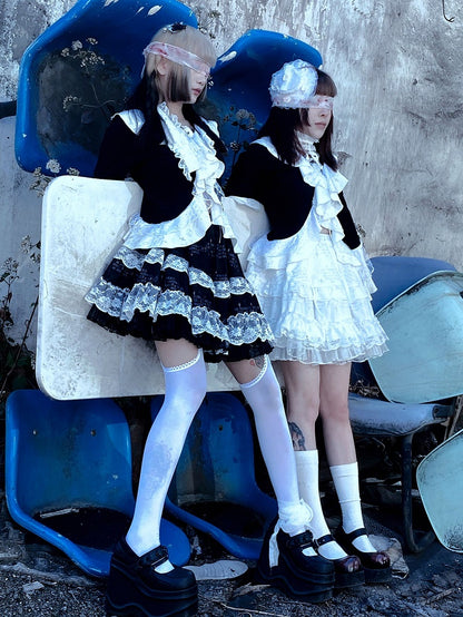Black Punk Tiered Skirt with Detachable Bunny Ears & Undies