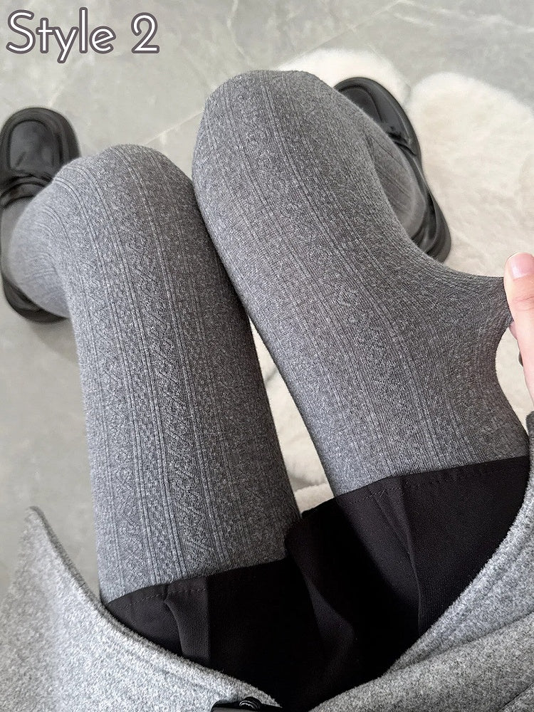 4-Style Light Gray Ribbed Tights Collection