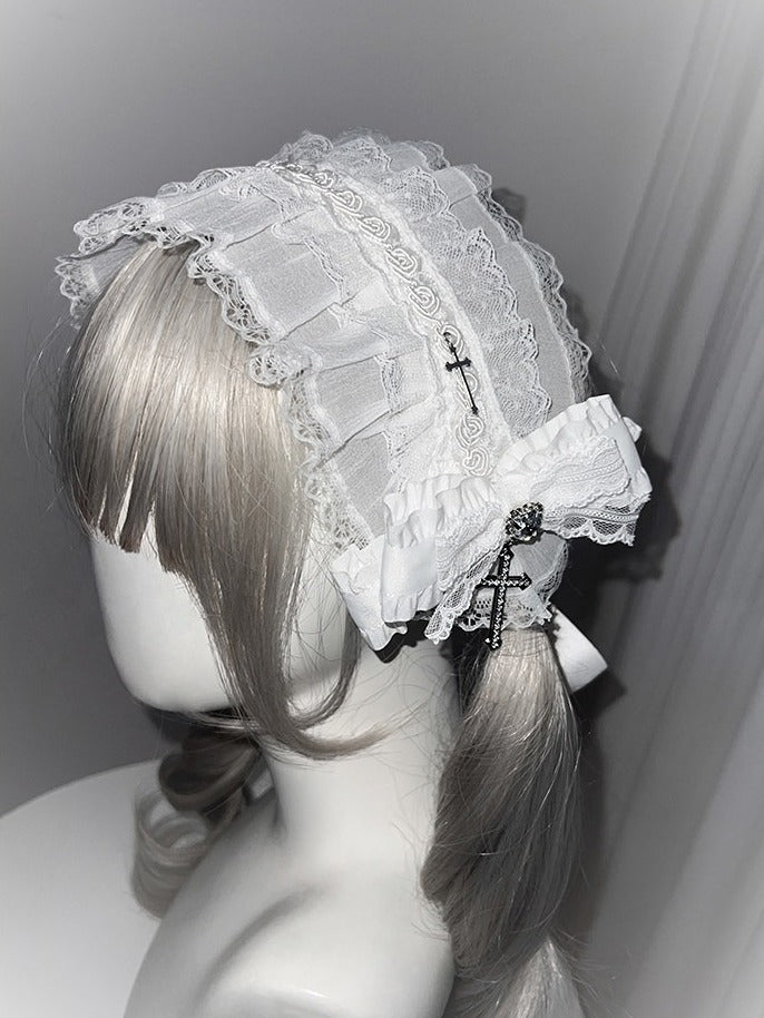 2-Color Gothic Cross Bow Hairband with Lace - Tan Tuan