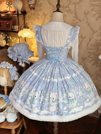 Winter Sweet Bear Purple Snowflake Lolita with Dress and Light Print