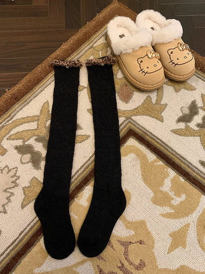 White/Light Coffee/Dark Coffee/Black/Dark Grey Sweet Calf Socks With Leopard Bowknot