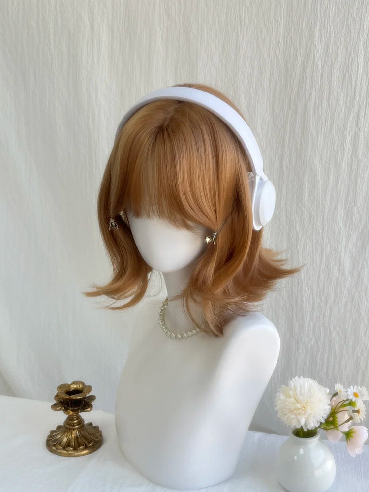 Wig Full Bangs Wavy Champagne 33CM with Short