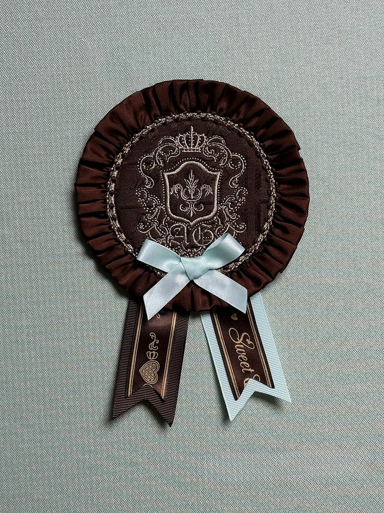 Embroidered Badge Lolita Circular Chocolate Brown/Mint Green