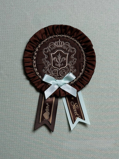 Embroidered Badge Lolita Circular Chocolate Brown/Mint Green