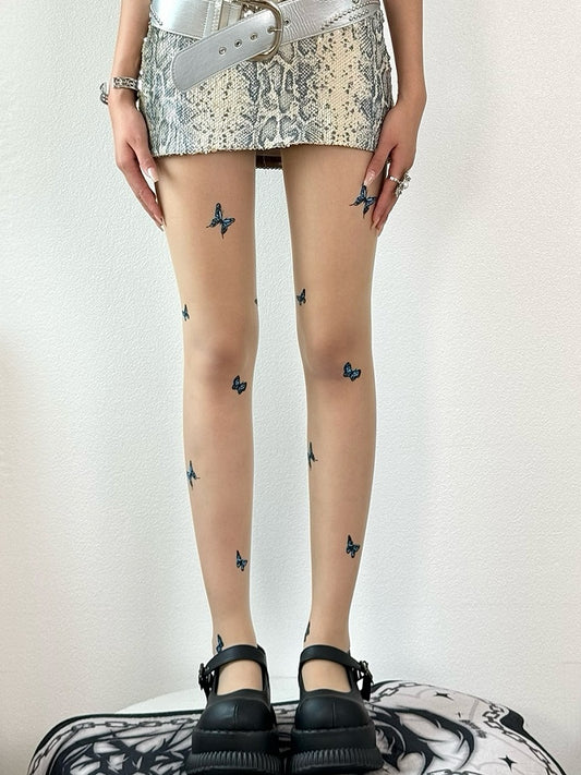 Nude/White/Black Tights Butterfly Details