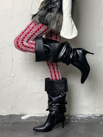 Weiße Y2K-Strumpfhose mit Spitzen-Aushöhlung