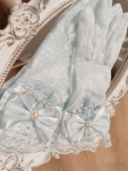 Gloves Details Bowknot Princess Pearl Lace Lolita with Pink/Blue