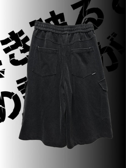 デザインパンツ ブラック アシンメトリー カーゴ パンク ウェイストランド プリント ワイドレッグ