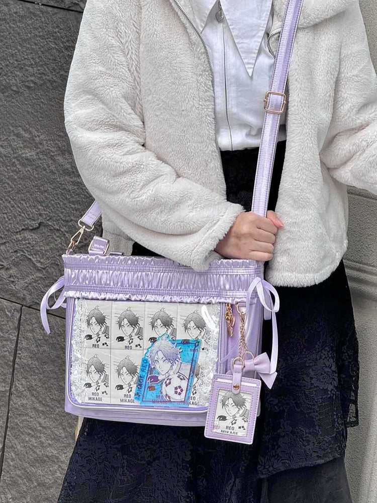 イタバッグ フリルリボンボウ 大容量トートバッグ パープルトリム