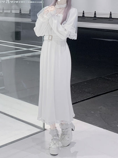 with Mermaid White Cape Dress Kei Neckline Sleeves Refined Ethereal Illusion Jirai