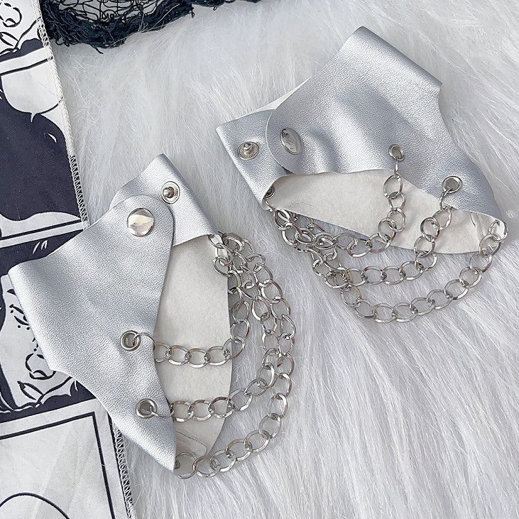 Y2K Decorated Black/White/Red/Silver And Lock Punk Chain PU