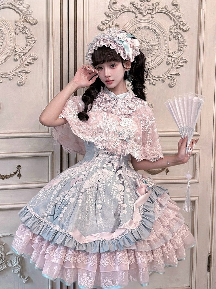 Han Lolita Embroidered Lace Cape with Tassel Accent - Yimu Walnut