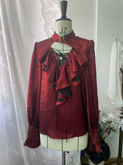 Cascading Ouji Sleeves Red Long Ruffle Pirate Lolita Shirt Bodice Vibes