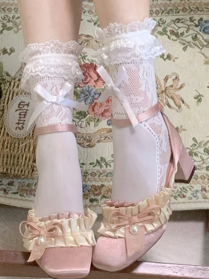 Lolita - Bow Mid-heel Sophisticated Layered Sandals Details Light Gather Pink Detachable