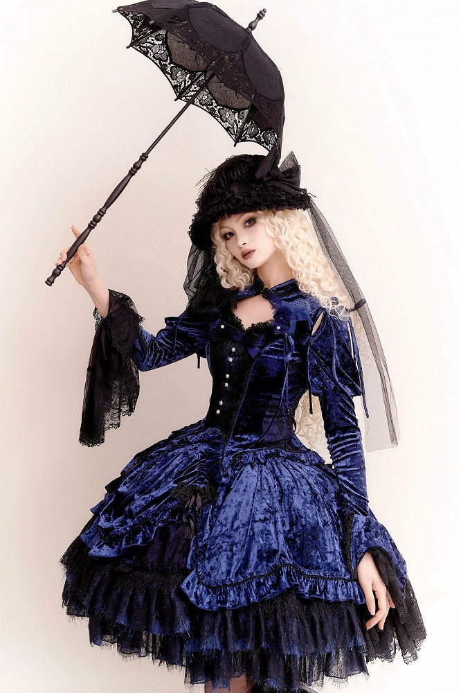Dark Blue Gothic Lolita Velvet Tassel Knot Button Drawstring Skirt