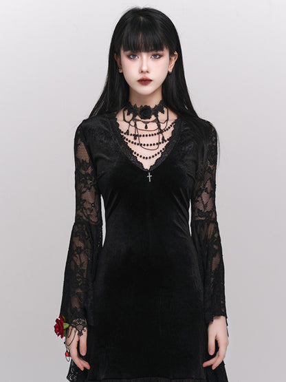 Gothic Black Chain Rosette Lace Choker
