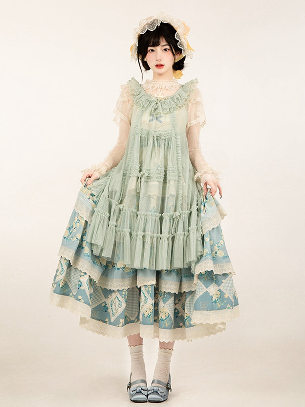 Pink Style Green House Dots Schleife Rüschen Tüll und Details Mint Trim Überkleid