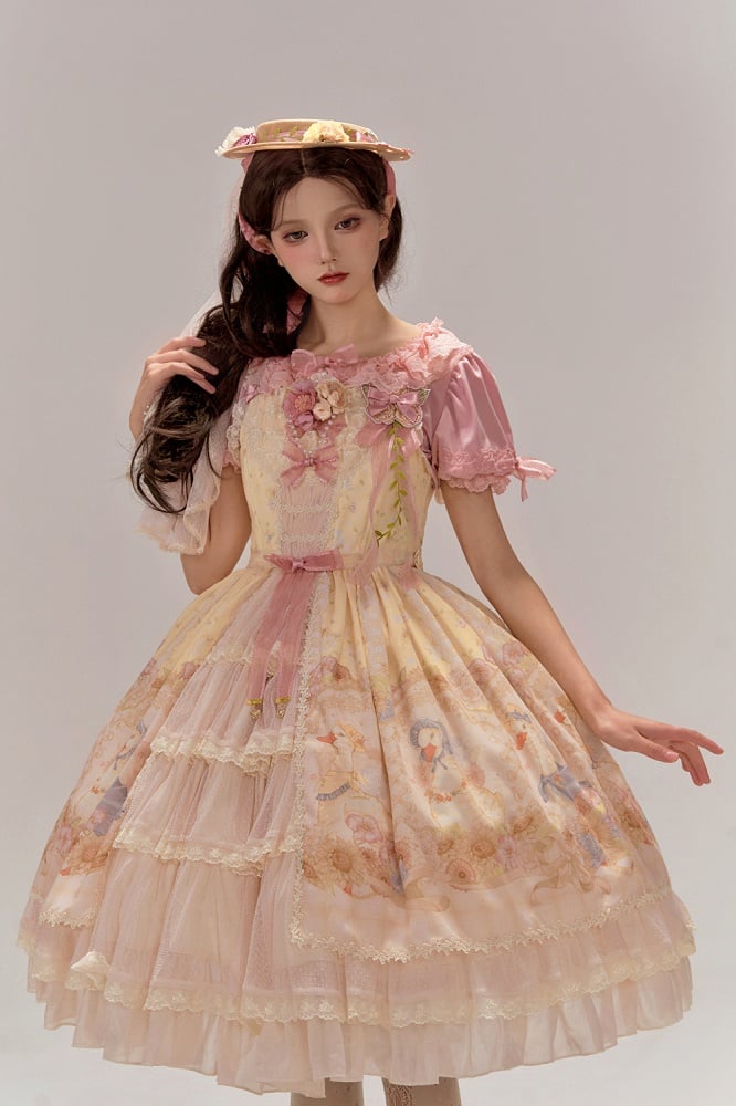 and Yellow Farm Print Sunflowers Jumper Sweet Skirt Lolita Ducks