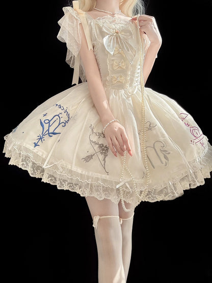Dress Champagne Embroidered Zodiac with Butterfly Sleeves Tulle Lolita