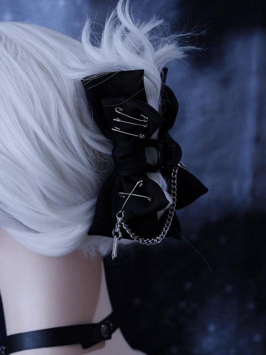 Pins Chain Claw Cross Clip Decorated Gothic with Black Bow