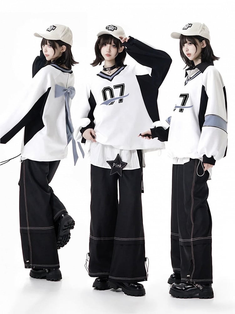 and Intricate Detailing Black with Pants Cuff Straight-Leg Stitch Drawstring