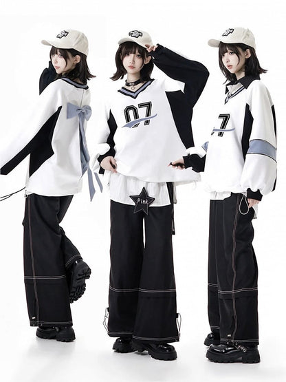 and Intricate Detailing Black with Pants Cuff Straight-Leg Stitch Drawstring