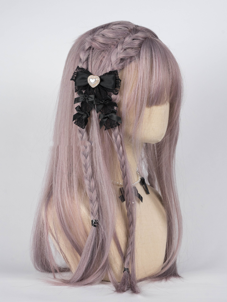 Pince à cheveux en dentelle avec nœuds Jirai Kei, 4 couleurs, cœur