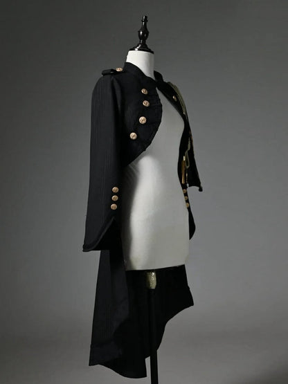 Tailcoat Knight Cape One-shoulder Detachable Black