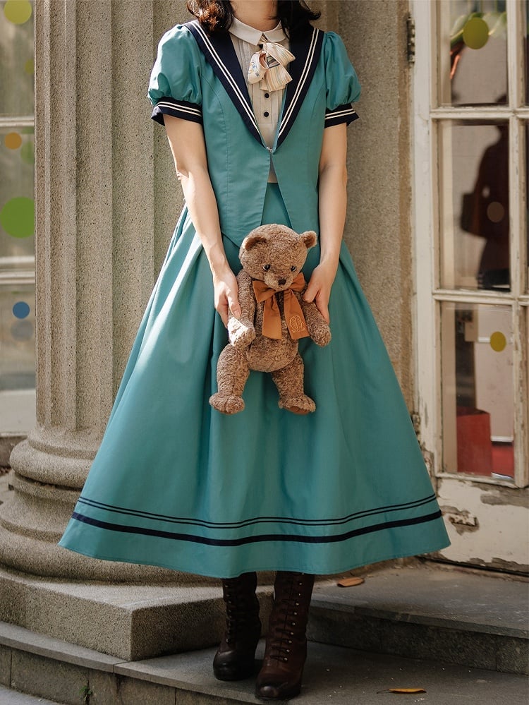 Turquoise Sailor Collar Elegant Lolita Dress - LilyVow