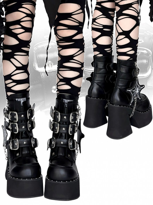 with Platform Punk Accents Studded Boots Black