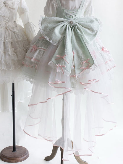 Weiß / Rosa / Blau / Grün Große Schleifenschleppe