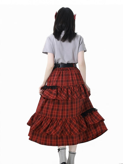 Round Neck Gray Cherry Print T-Shirt