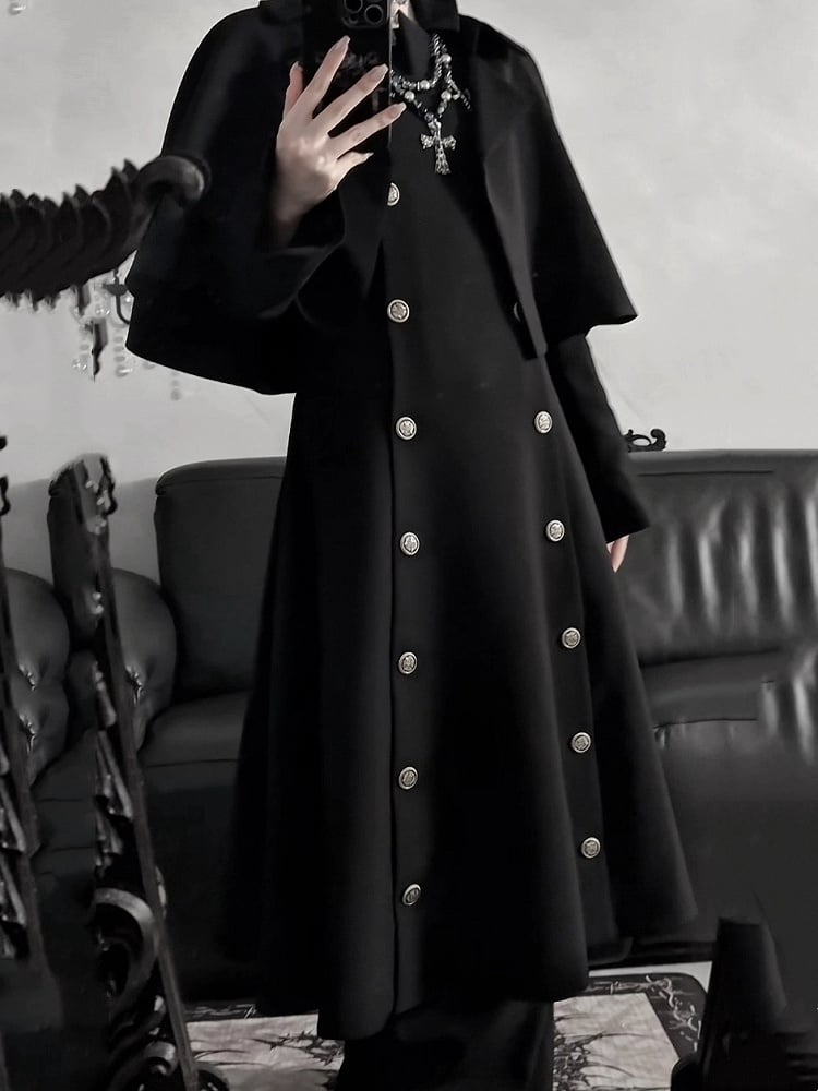 Design / Mantel Schwarz Abnehmbarer Cape Trenchcoat Grau Zweireihig