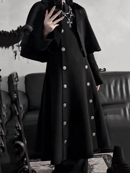 Design / Mantel Schwarz Abnehmbarer Cape Trenchcoat Grau Zweireihig