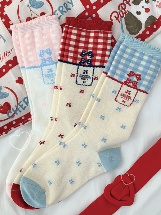 Cherry Print Calf Socks