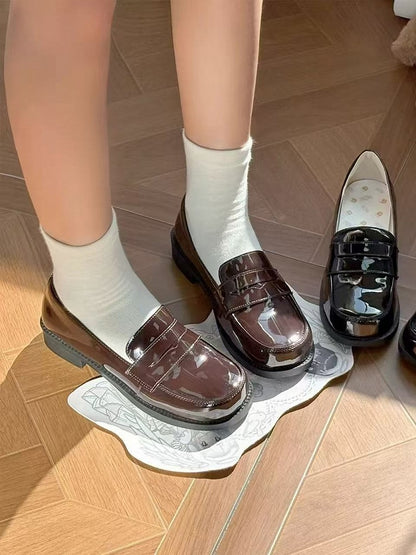 Design Brown 2.5cm Preppy Style Slip-on with Heel Loafers