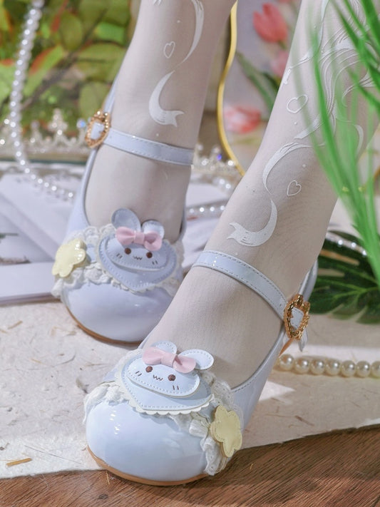 Shoes Low-heel Trim Lace Sweet Light - Blue Lolita
