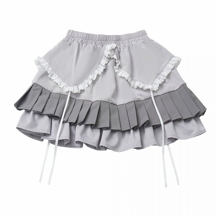 Sweet Gray Tiered Mini Skirt with Lace Trim