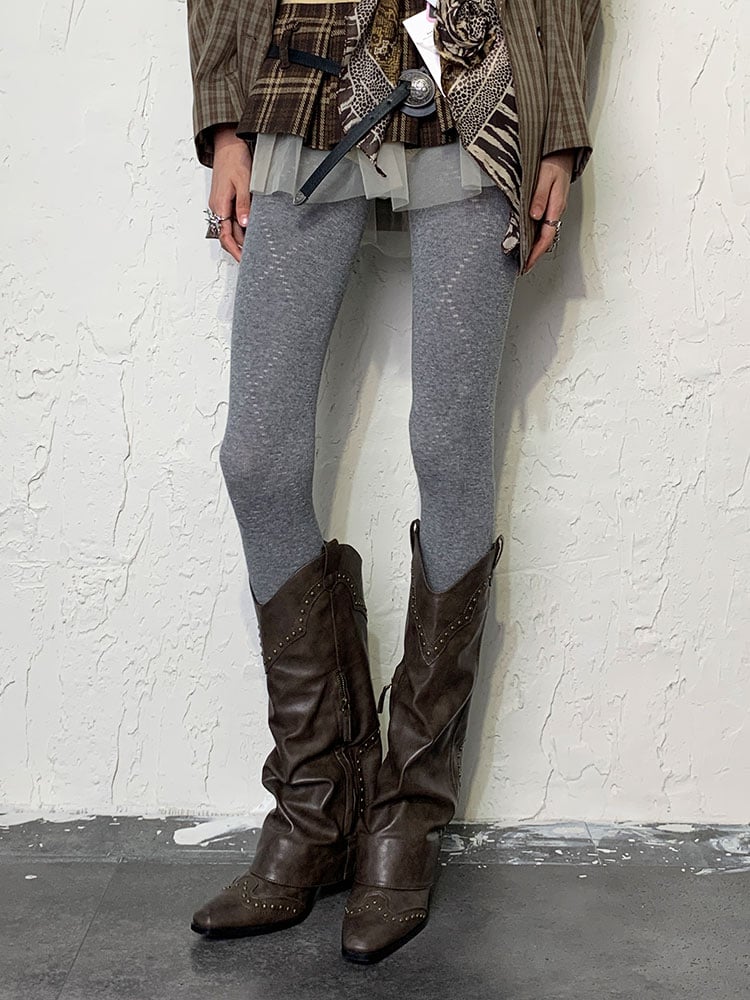 Y2K Gray Diamond Print Tights