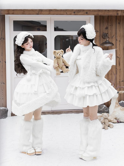 Trimmed White Ruffle Hairband Plush