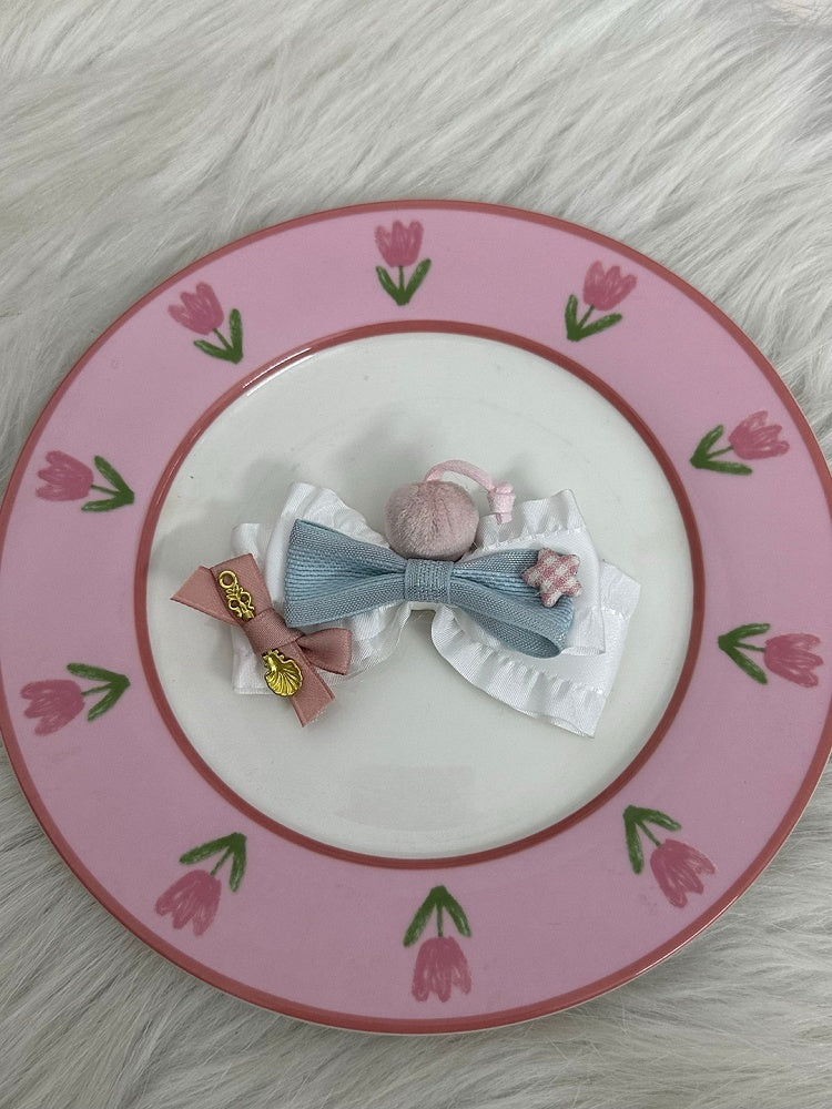 Hairclips with Charm Lolita Blue/Brown Bow Golden Sweet