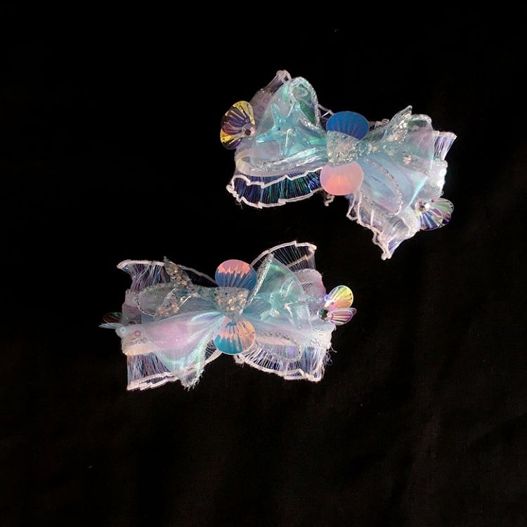 with Bow Hairclips Iridescent Seashell Accents Sequined