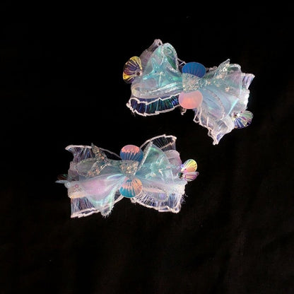 with Bow Hairclips Iridescent Seashell Accents Sequined