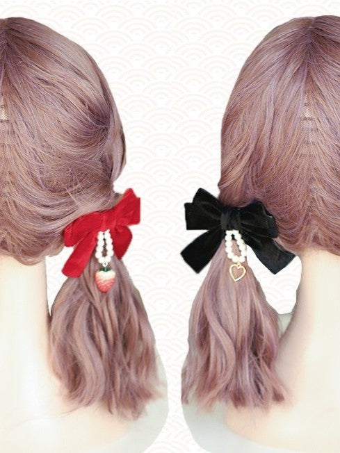 Bowknot Hairclip Lolita Pearl Black/Red Sweet