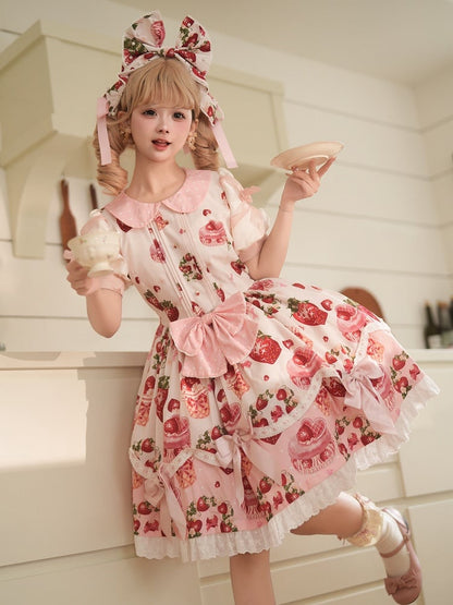 Strawberry Pink Sweet Polka-dots Peter Pan Collar Lolita Dress