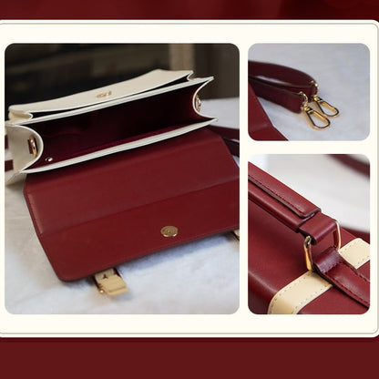 Badge Flap Fold-Over Red Shoulder Bag White with Collegiate