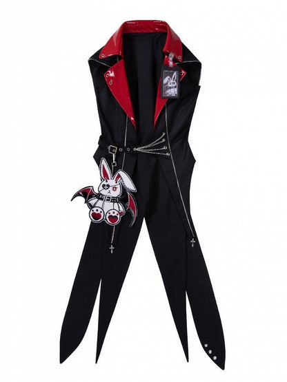 Punk Rock Bunny Theme Hooded Lolita Coat in Black and Red with Chain Accents - Xiong Dou Jiang