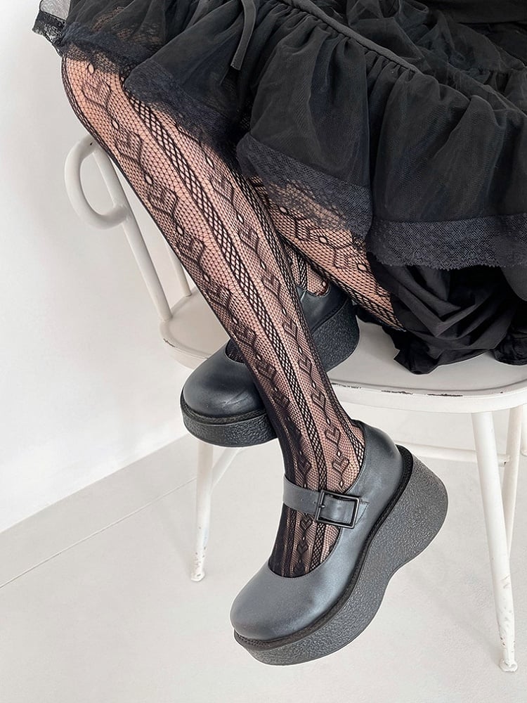 Tights Pattern White/Black Heart Lace