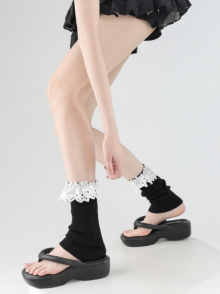 Style Warmers White/Grey/Black Leg Trim with Ballet Lace White Cutout