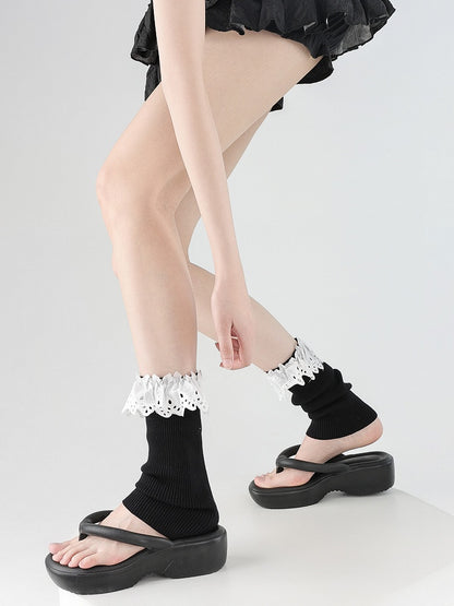Style Warmers White/Grey/Black Leg Trim with Ballet Lace White Cutout